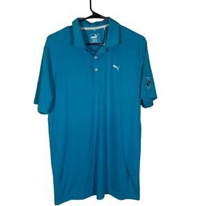 Puma Blue Collared Short Sleeve Lightweight Henley Casual Golf Shirt Men Sz M